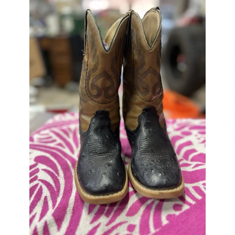 Roper Western Boots Little Kid 11 Ostrich‎ Faux Child Black 09-018-1900-0050 BL